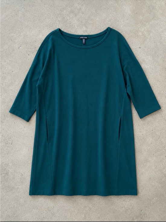 Eileen Fisher Dresses & Skirts - Eileen Fisher Tencel Lyocell Shift Dress Woman Large Teal Pockets 3/4 Sleeve